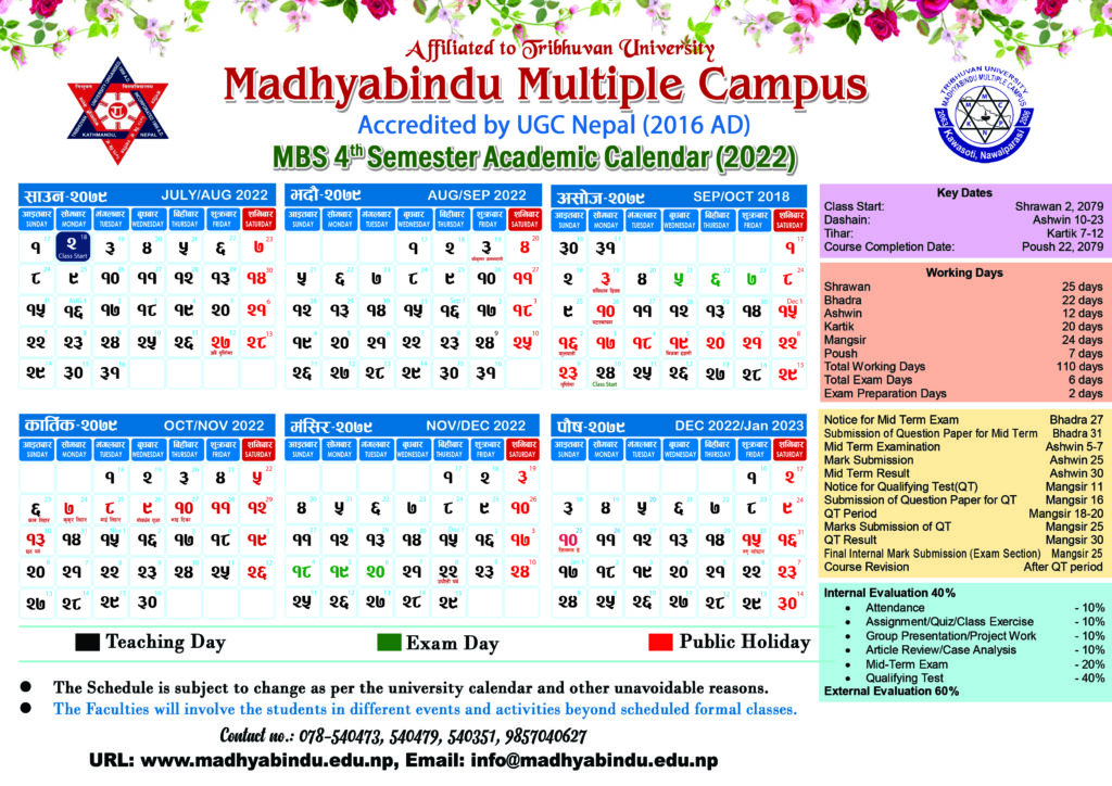 MBS 4th Semester Academic Calendar 2022 Madhyabindu Multiple Campus